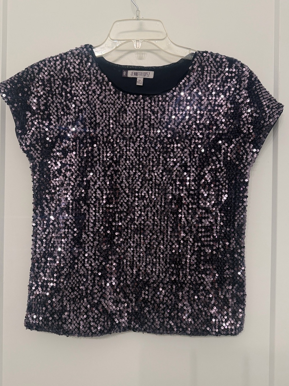Sequin Short Sleeve Top - Navy Blue